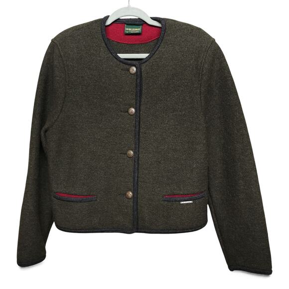 Vintage GEIGER Sweater Cardigan Tyrol Boiled Pure Wool Button Green Womens 42 - Picture 1 of 7